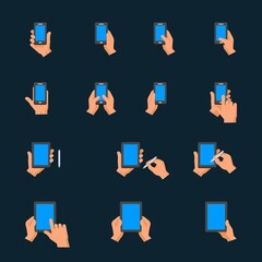 Hand Touching Screen Icons with Black Background