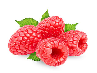 Heap of raspberry berries isolated on white background