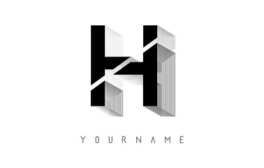 Wireframe H Letter Logo Design in two colors. Creative vector illustration with wired, mirrored outline frame.
