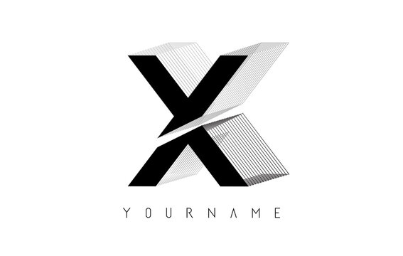 Black Wireframe X Letter Logo Design. Creative vector illustration with wired outline frame.
