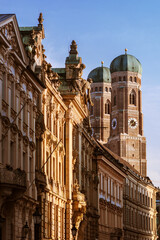 Fototapeta na wymiar Frauenkirche the Cathedral of Munich in Germany with tow high towers
