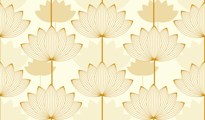 asian style lotus flower seamless pattern gold ivory shades