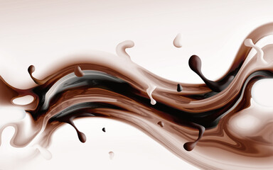 Chocolate with milk fluid splash texture. Cocoa or coffee cream sweet food delicious background.