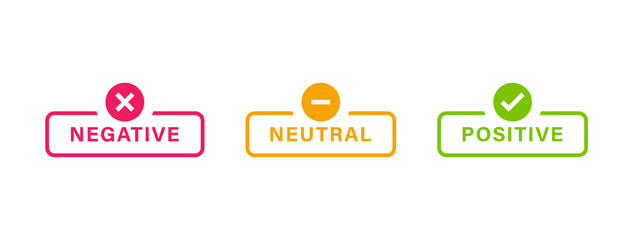 Positive and negative neutral label banner button with check mark icon sign, checkmark tick and cross sign checkbox icons