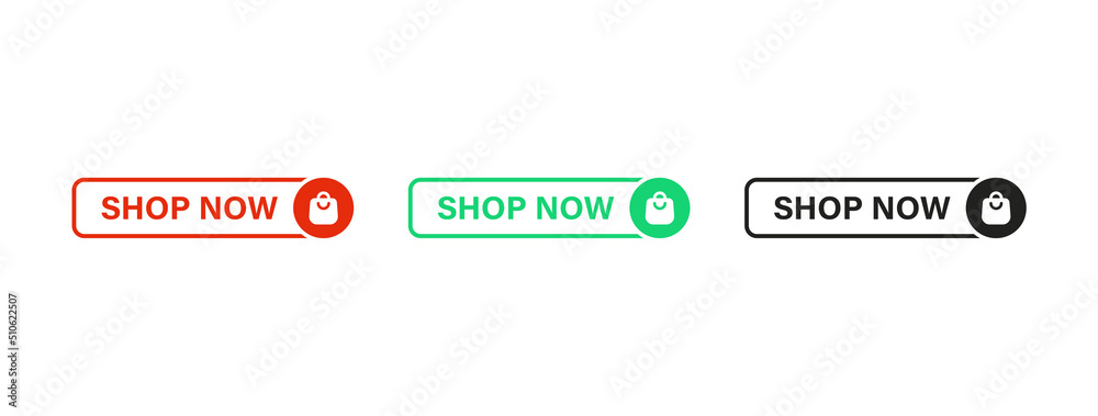Aufkleber Shop now icon button in line frame with shopping bag cart icon or add to shop buy now label banner web icons buttons