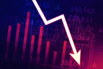 Falling arrow with declining candlestick chart