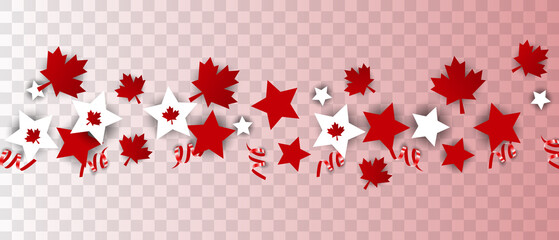 Congratulations on Canada Day. Holiday banner with Canadian symbols, maple leaves