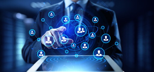 HR Human resources management recruitment concept on virtual screen.