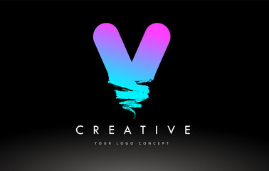 Obraz premium V Brushed Letter Logo. Black Brush Letters design with Brush stroke design.