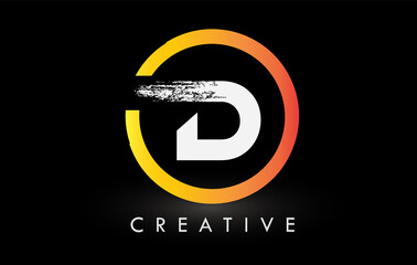 Circular White D Brush Letter Logo Design. Creative Brushed Letters Icon Logo.