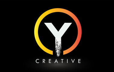 Circular White Y Brush Letter Logo Design. Creative Brushed Letters Icon Logo.