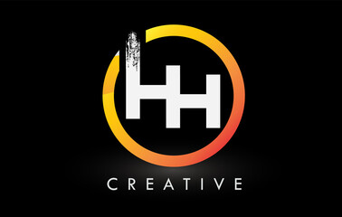 Obraz premium Circular White HH Brush Letter Logo Design. Creative Brushed Letters Icon Logo.