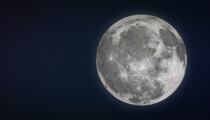Full moon with stars. Dark black sky at night - 3d illustration