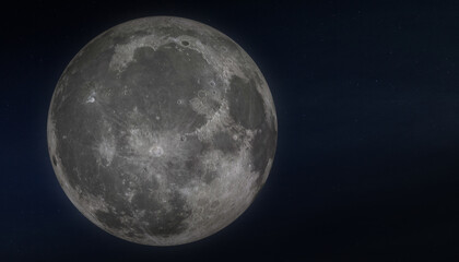 Full moon with stars. Dark black sky at night - 3d illustration