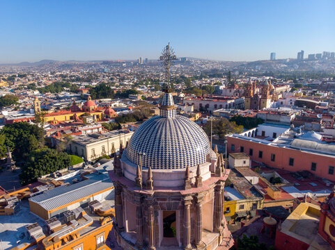 An aerial view of Queretaro City, Mexico. Drone photo in the morning in City center