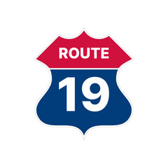 19 route sign icon. Vector road highway interstate