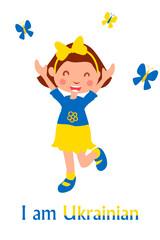 Ukrainian girl in the colors of the flag of Ukraine. Isolated vector flat character.