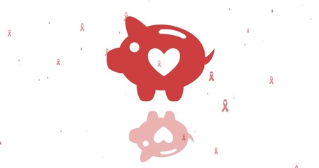 Illustration of red piggybank with heart shape and red awareness ribbons on white background