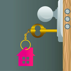 House keys with house shaped keychain.Vector illustration.