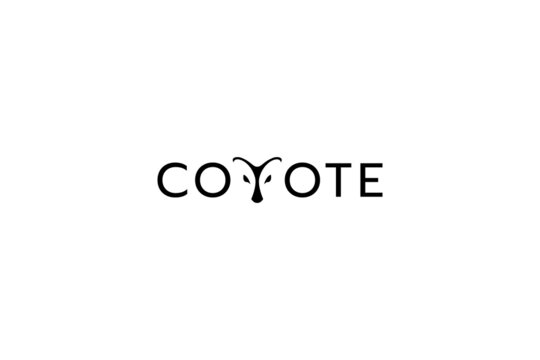 coyote logo with coyote lettering with coyote face as letter "Y".