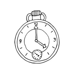 Vintage stopwatch with a round dial and arrows. Doodle. Hand drawn Vector illustration. Outline.