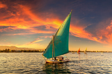 Sailboat on Nile at sunset