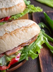Papier Peint photo Lavable Snack Banh mi sandwiches stuffed with vegetables and meat