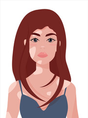 Vitiligo girl. Vector portrait avatar of a cute girl with vitiligo