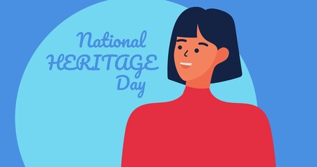 Vector image of woman with national heritage day text on blue background, copy space