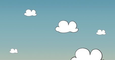 Illustration of white clouds on blue background, copy space