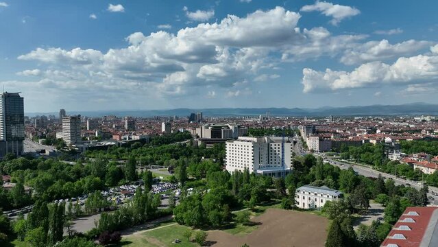 The National Palace of Culture. Congress Centre Sofia NDK. Aerial view of park