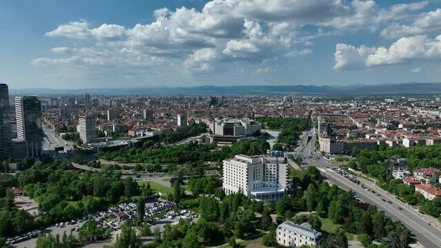 The National Palace of Culture. Congress Centre Sofia NDK. Aerial view of park