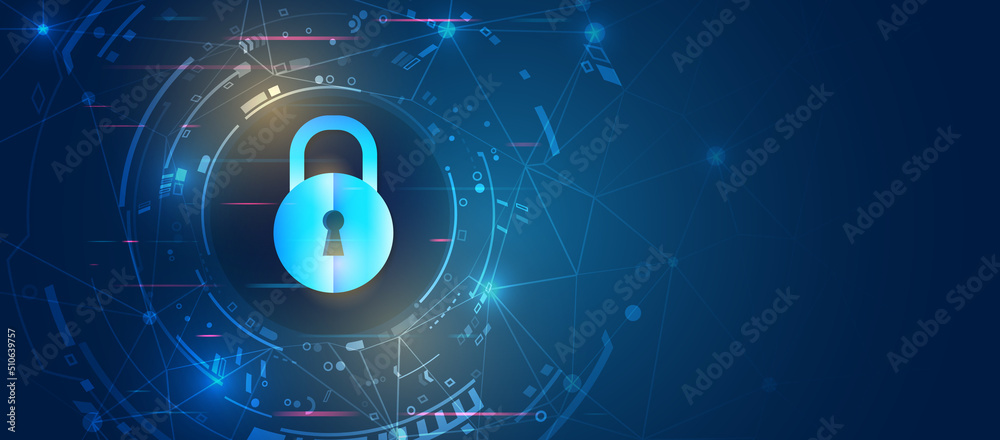 Poster Data protection, privacy, and internet security concept. Hi-tech various background. Cyber security for business and internet projects. Vector illustration of data security services.