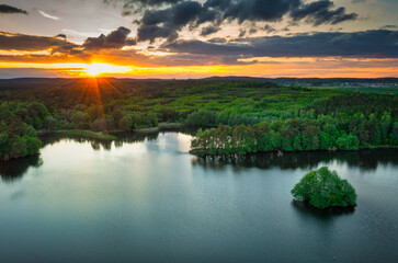 Idyllic sunset over the lake in Poland