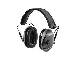 Protective headphones on a white. Safety equipment. Headphones for noise reduction. Light back.