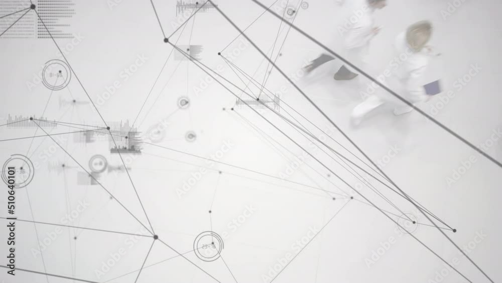 Wall mural Animation of network of connections and data processing over diverse doctors