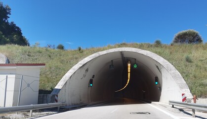 tunnel on egnatia highway greece dark lights traffic signals on the road