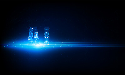 Abstract pixel technology Ai sci-fi artificial Intelligence concept machine deep learning futuristic digital for future on dark blue Hitech communication concept innovation background,  vector design