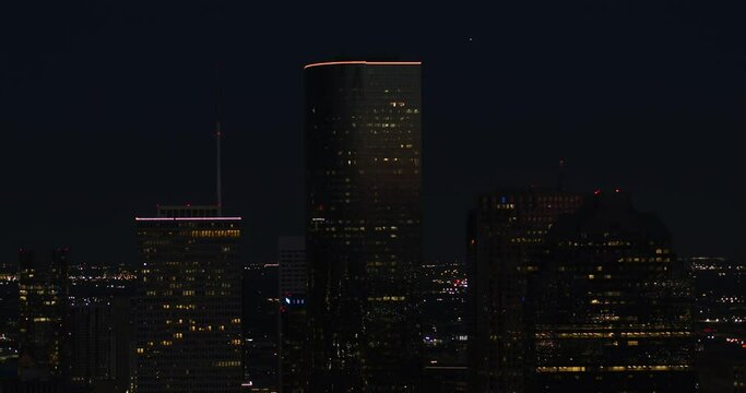 Establishing shot of downtown Houston at night