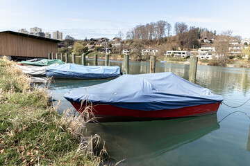 Fototapeta na wymiar Boats moored on the river