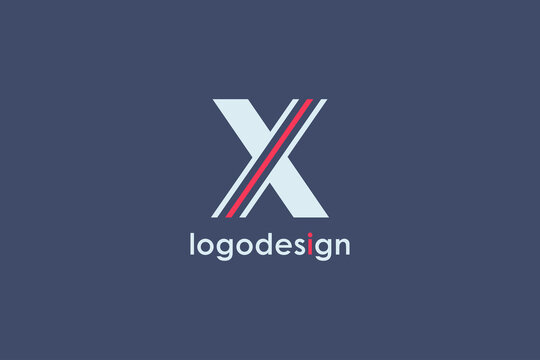 Simple Initial Letter X Logo. White and Red Geometric Shape isolated on Blue Background. Usable for Business and Branding Logos. Flat Vector Logo Design Template Element.