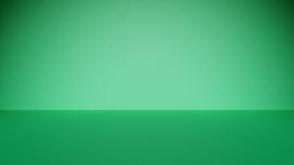 Frontal light in an empty room. Emerald green light in a room. Emerald green background