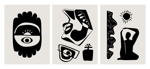 abstract  shapes and forms modern wall art poster set, vector illustration graphic prints