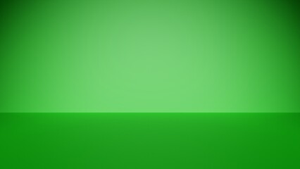 Frontal light in an empty room. Green light in a room. Green background