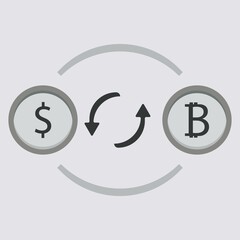 currency exchange sign from dollar to bitcoin