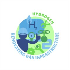 Obraz premium Hydrogen icon. Renovating gas infrastructure technology. Vector illustration