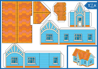 Paper craft of house. Printable template 3d model toys building. Kids gaming activity art page. Children diy worksheet.
