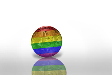 bitcoin with the rainbow gay flag on the white background. bitcoin mining concept.