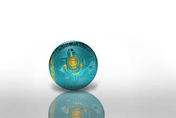 bitcoin with the national flag of kazakhstan on the white background. bitcoin mining concept.