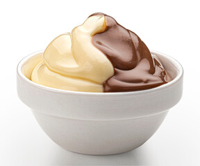 Chocolate vanilla cream isolated on white background